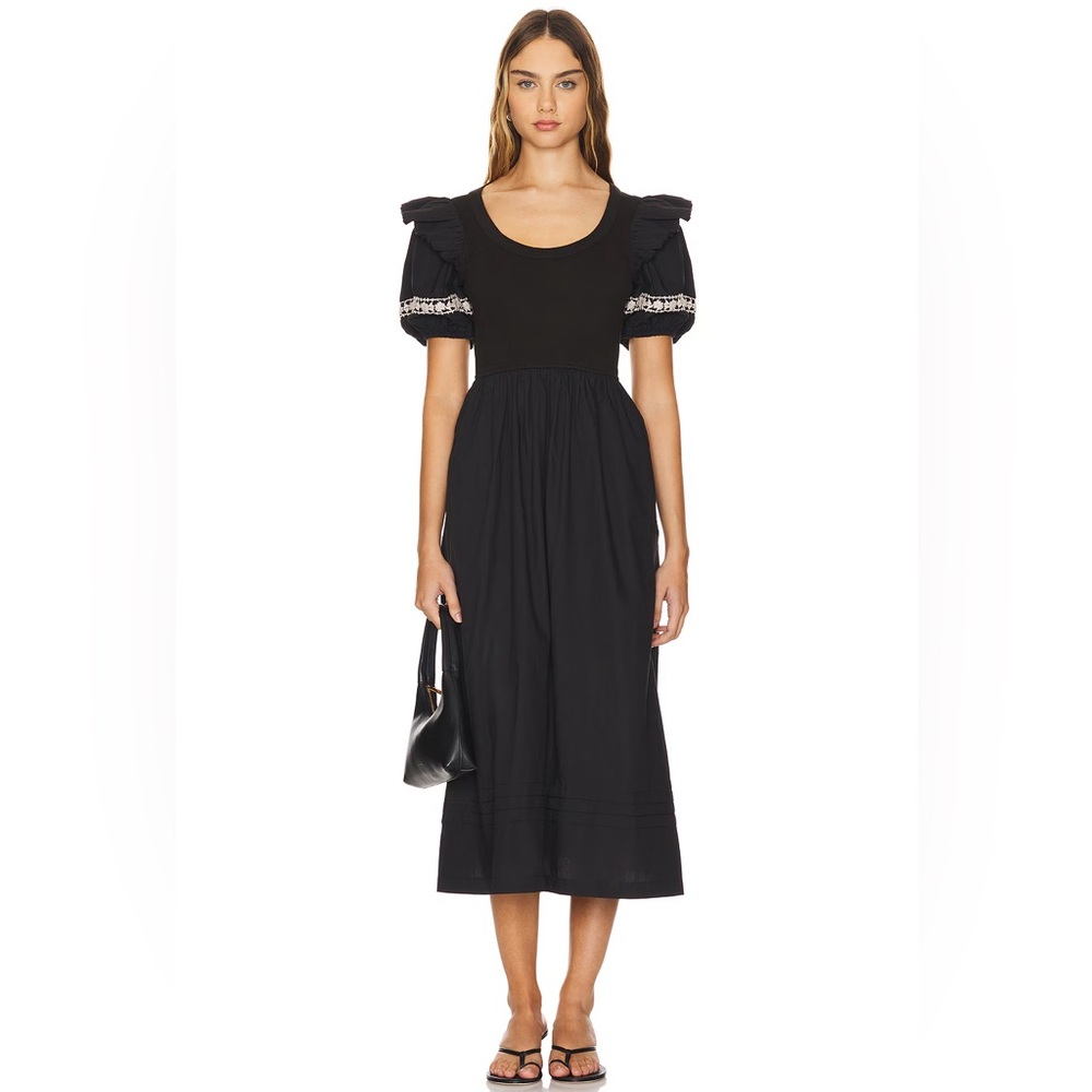 Cleobella Selma Midi Dress Black Puff Sleeve Dress